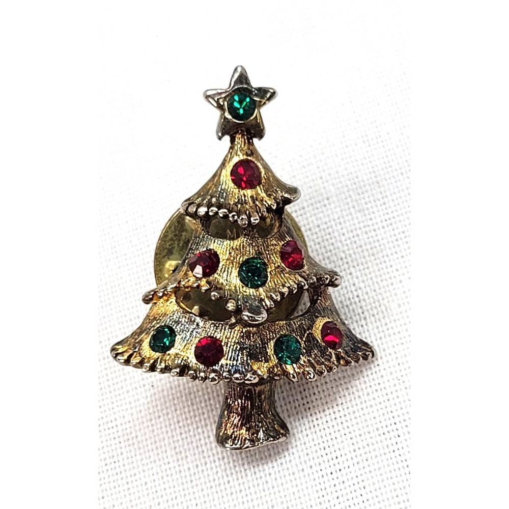 Signed Eisenberg Ice Small Crystal Christmas Tree Pin Brooch 1"